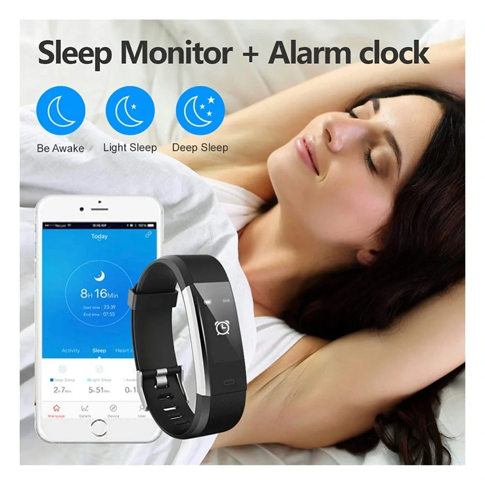 Lintelek ID115Plus Fitness Tracker, Purple + Black Bands, Heart Rate Tracker +